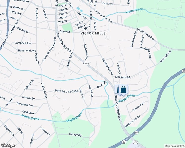 map of restaurants, bars, coffee shops, grocery stores, and more near 101 Butternut Drive in Greer