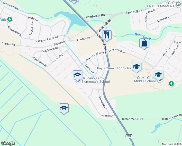 map of restaurants, bars, coffee shops, grocery stores, and more near 1220 Thistle Gold Drive in Hope Mills