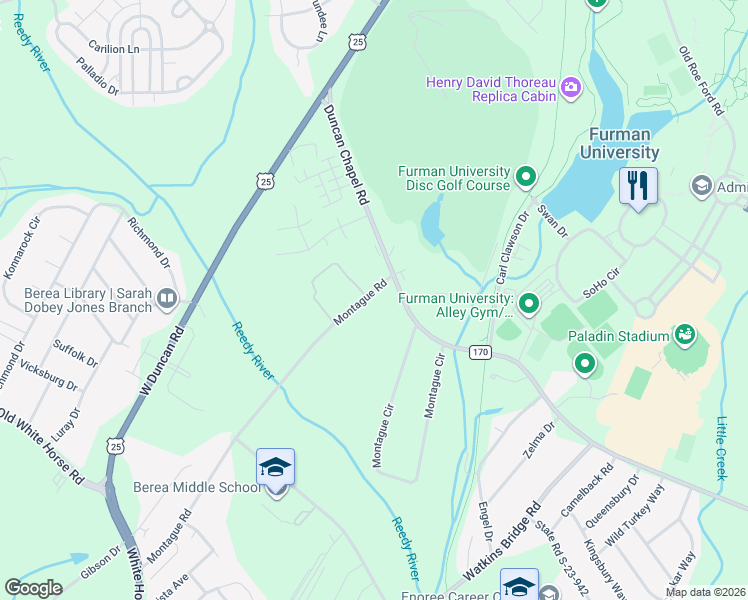 map of restaurants, bars, coffee shops, grocery stores, and more near 146 Montague Road in Greenville