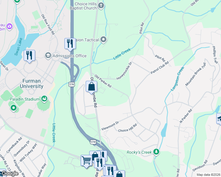 map of restaurants, bars, coffee shops, grocery stores, and more near 2330 Old Parker Road in Greenville