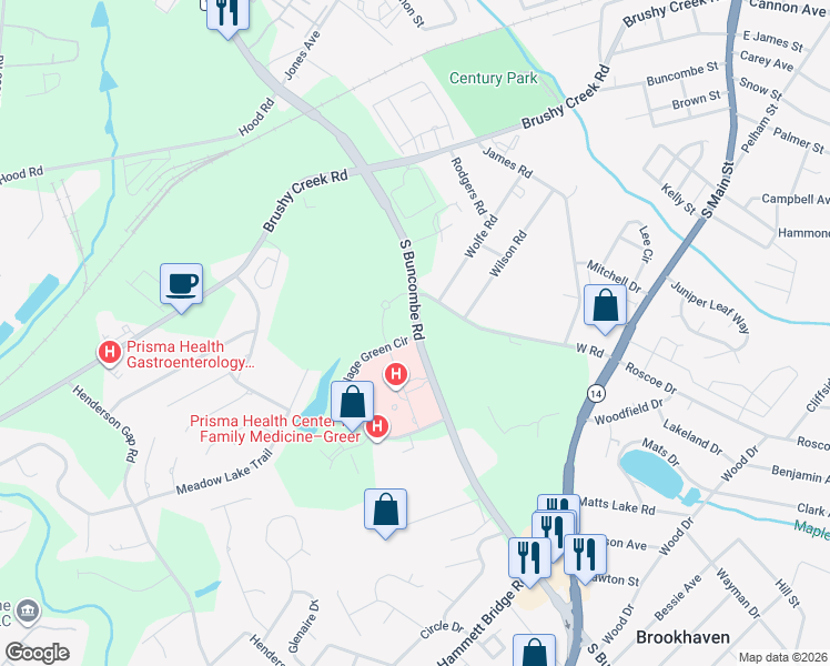 map of restaurants, bars, coffee shops, grocery stores, and more near 806 South Buncombe Road in Greer