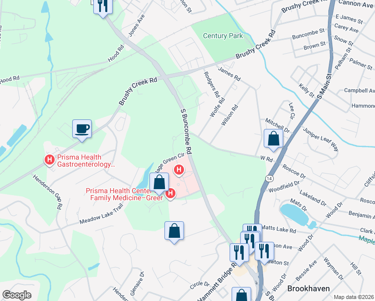 map of restaurants, bars, coffee shops, grocery stores, and more near 804 South Buncombe Road in Greer