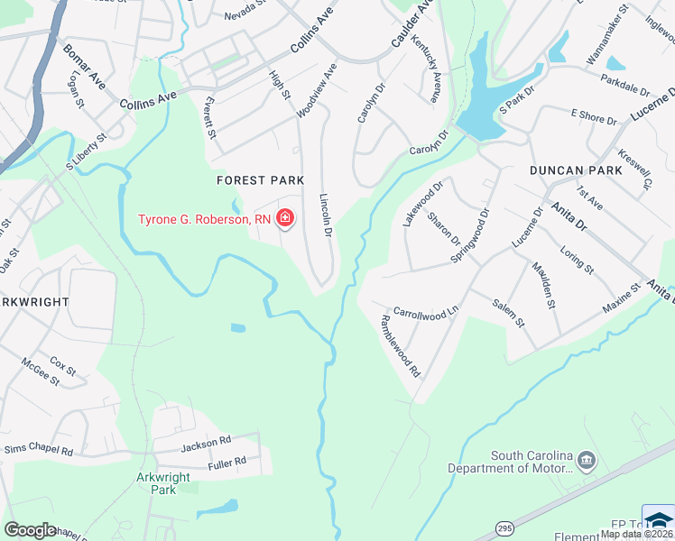 map of restaurants, bars, coffee shops, grocery stores, and more near 173 Lincoln Drive in Spartanburg