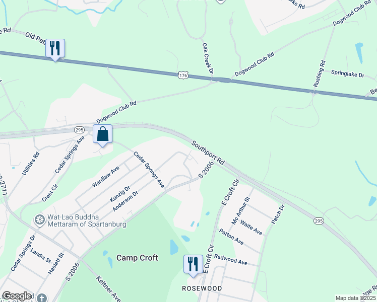 map of restaurants, bars, coffee shops, grocery stores, and more near 229 Headquarters Loop in Spartanburg