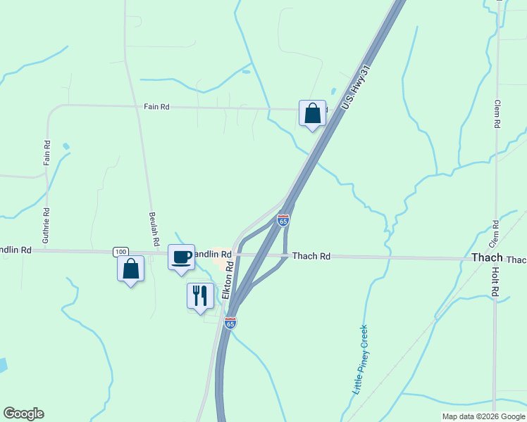 map of restaurants, bars, coffee shops, grocery stores, and more near 25500-25894 Upper Elkton Road in Elkmont