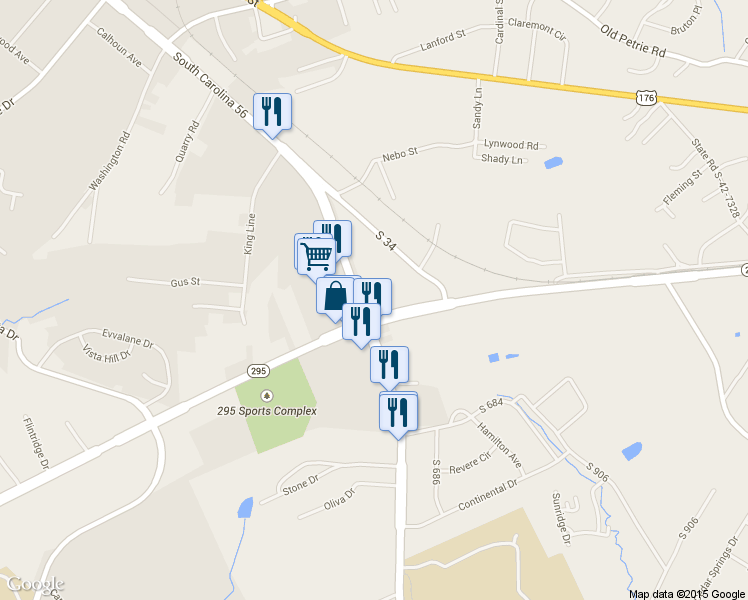 map of restaurants, bars, coffee shops, grocery stores, and more near 191 Cedar Springs Rd in Spartanburg