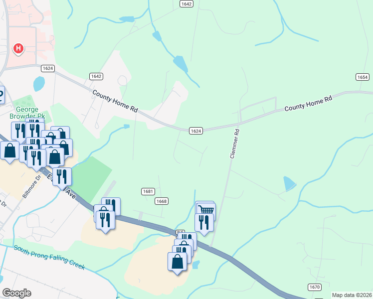 map of restaurants, bars, coffee shops, grocery stores, and more near 110 Scotch Lane in Rockingham