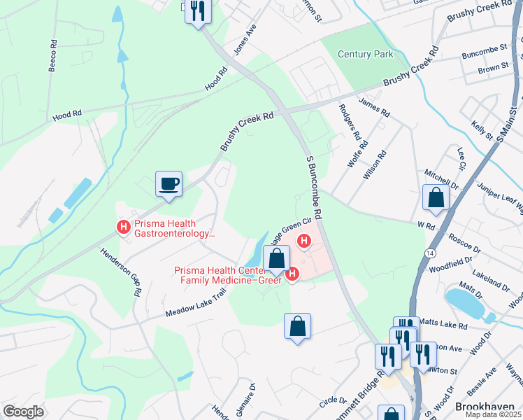 map of restaurants, bars, coffee shops, grocery stores, and more near 325 Medical Parkway in Greer