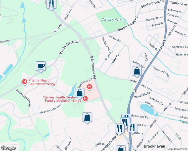map of restaurants, bars, coffee shops, grocery stores, and more near South Buncombe Road in Greer