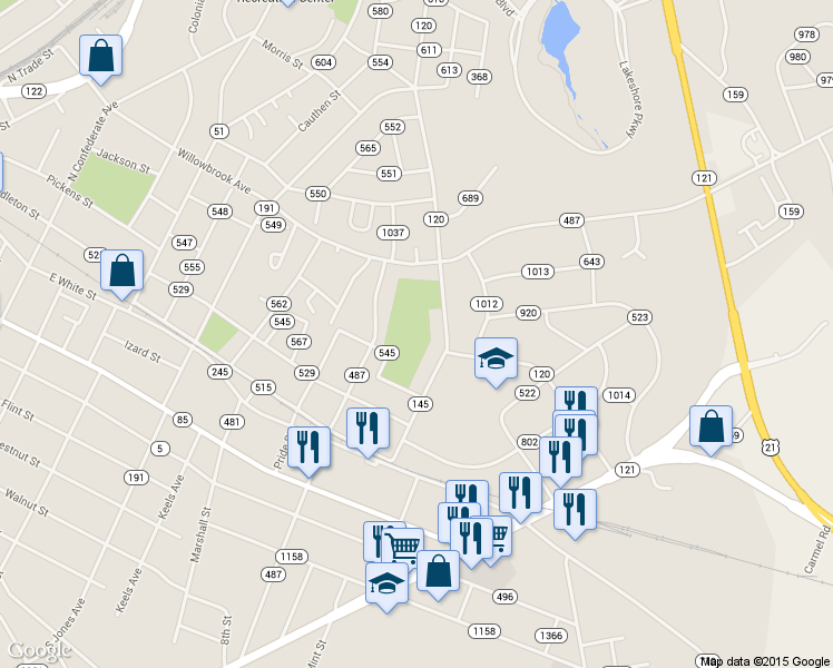 map of restaurants, bars, coffee shops, grocery stores, and more near 1199 State Route 545 in Rock Hill