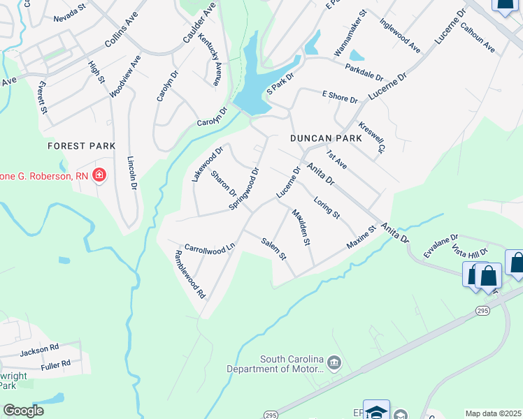 map of restaurants, bars, coffee shops, grocery stores, and more near 721 Lucerne Drive in Spartanburg