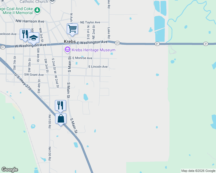 map of restaurants, bars, coffee shops, grocery stores, and more near 380 East Hayes Street in McAlester