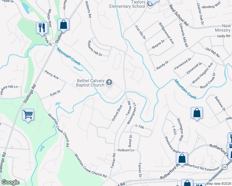 map of restaurants, bars, coffee shops, grocery stores, and more near 12 Easy Street in Taylors