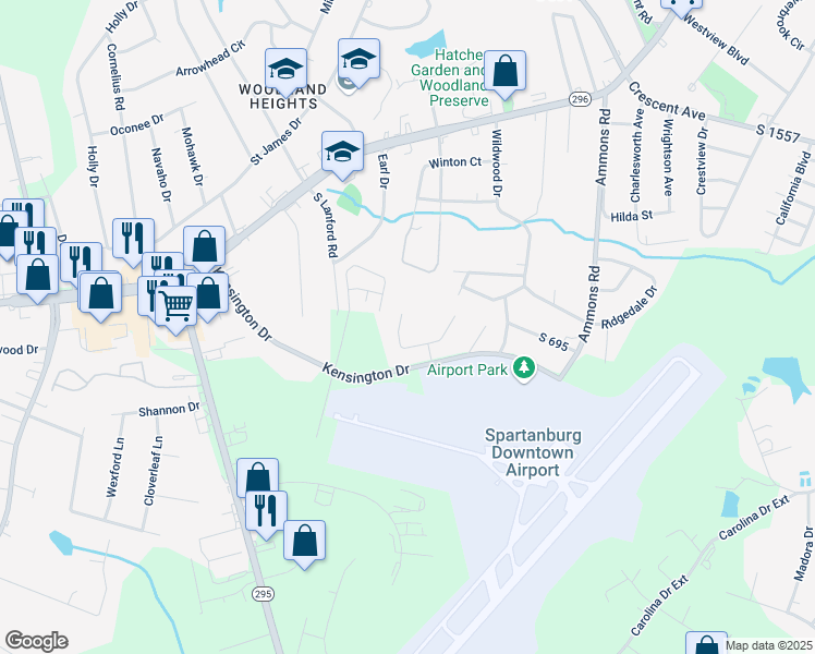 map of restaurants, bars, coffee shops, grocery stores, and more near 170 Kensington Drive in Spartanburg