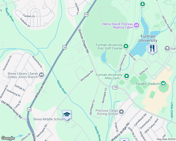 map of restaurants, bars, coffee shops, grocery stores, and more near 2601 Duncan Chapel Road in Greenville