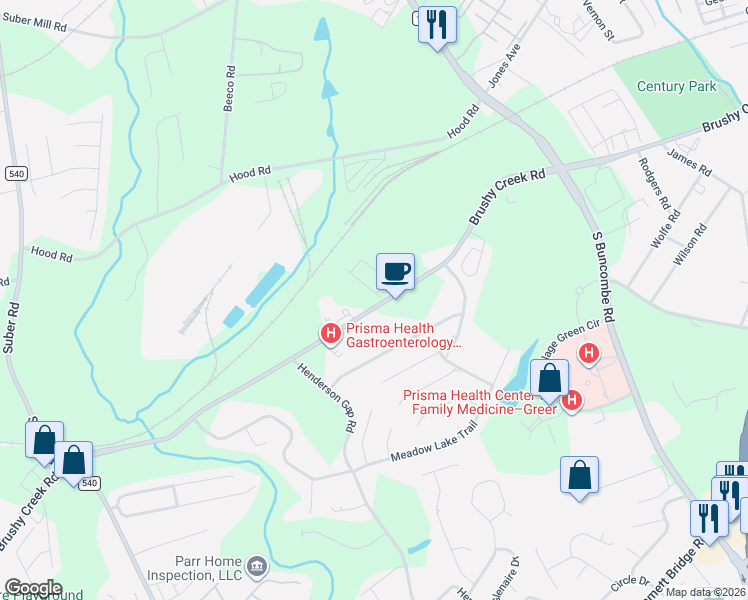 map of restaurants, bars, coffee shops, grocery stores, and more near 209 Quickstep Drive in Greer