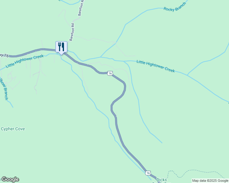 map of restaurants, bars, coffee shops, grocery stores, and more near 7612 U.S. 76 in Hiawassee
