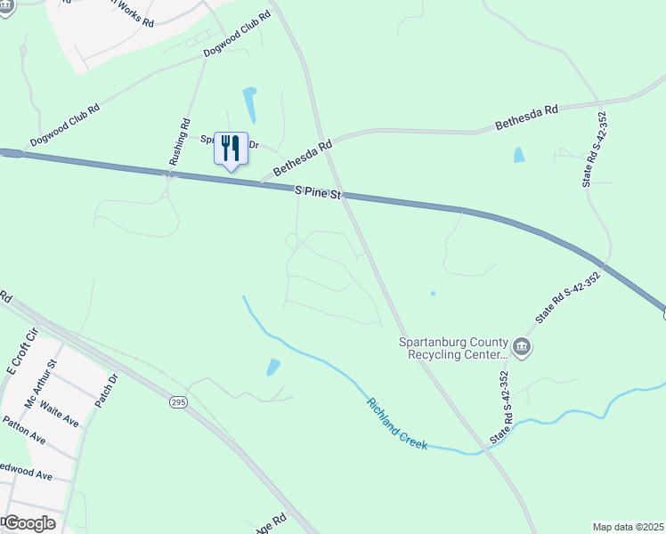 map of restaurants, bars, coffee shops, grocery stores, and more near 116 Sunrise Road in Spartanburg