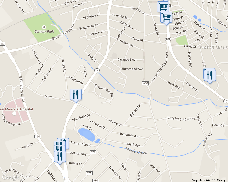 map of restaurants, bars, coffee shops, grocery stores, and more near 301 Juniper Leaf Way in Greer