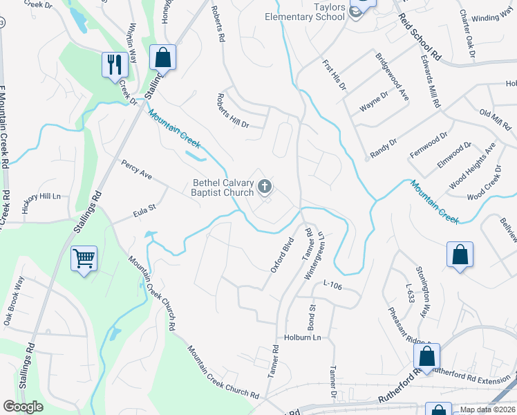 map of restaurants, bars, coffee shops, grocery stores, and more near 12 Easy Street in Taylors