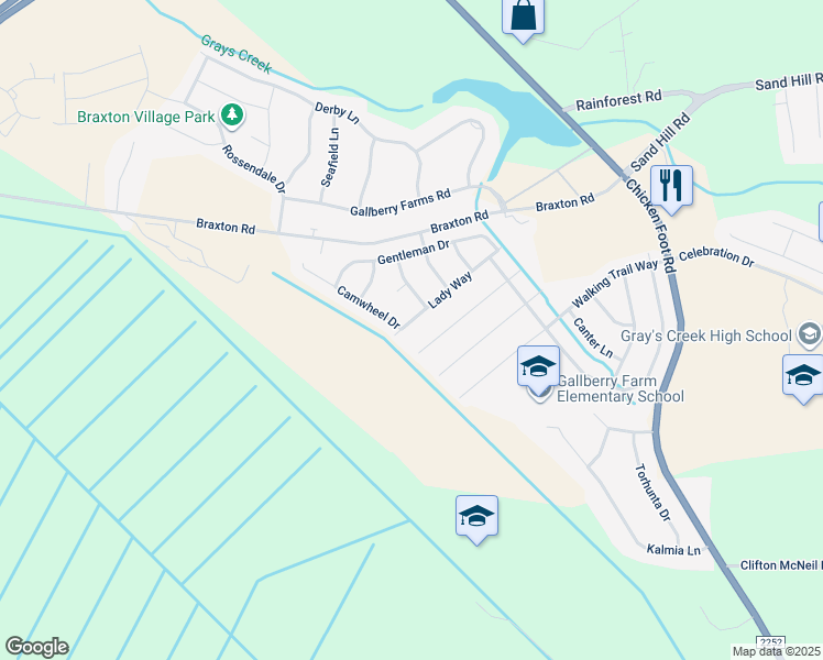 map of restaurants, bars, coffee shops, grocery stores, and more near 5829 Lady Way in Hope Mills
