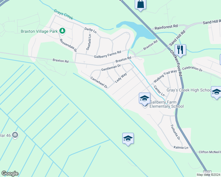 map of restaurants, bars, coffee shops, grocery stores, and more near 5829 Lady Way in Hope Mills