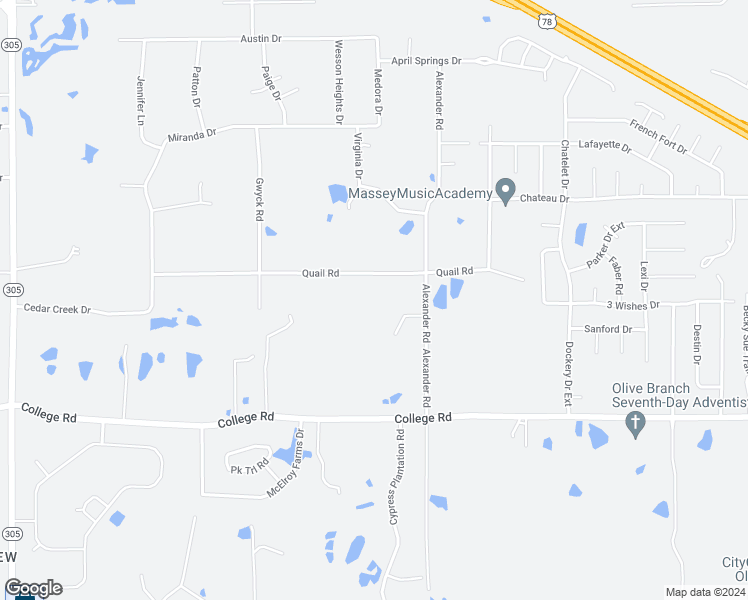 map of restaurants, bars, coffee shops, grocery stores, and more near 9775 Quail Road in Olive Branch