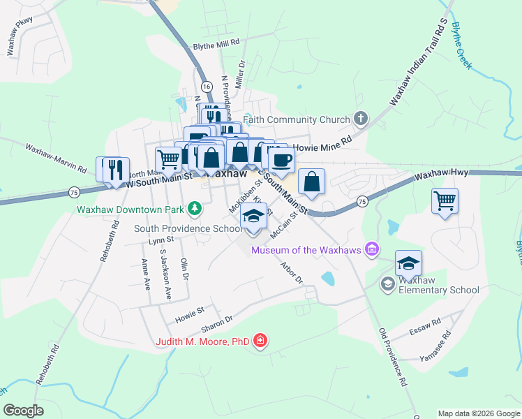 map of restaurants, bars, coffee shops, grocery stores, and more near 409 South Providence Street in Marvin