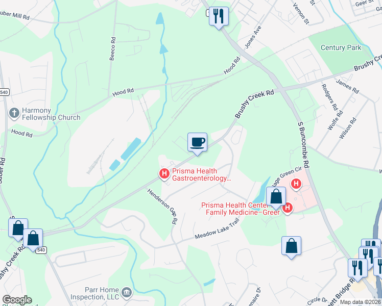map of restaurants, bars, coffee shops, grocery stores, and more near 209 Quickstep Drive in Greer