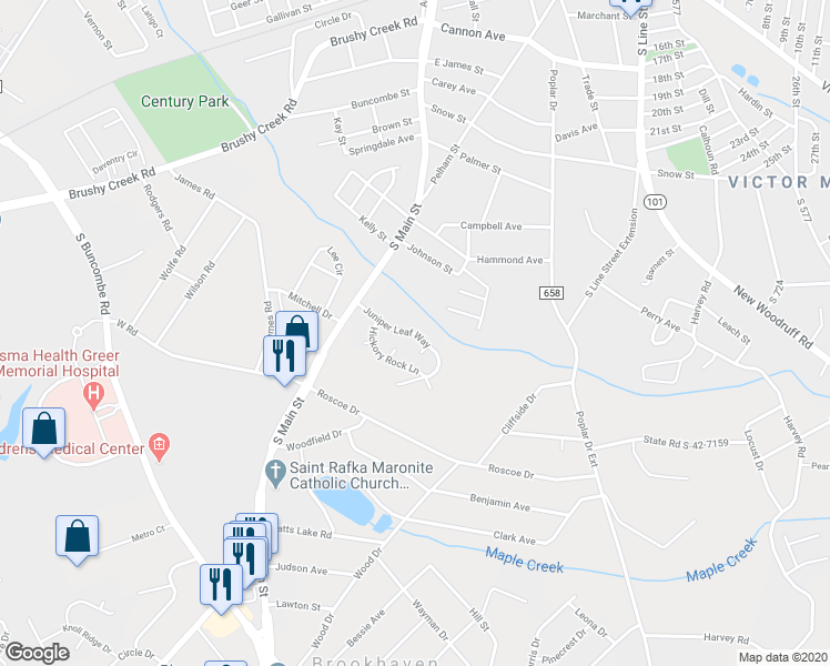 map of restaurants, bars, coffee shops, grocery stores, and more near 213 Juniper Leaf Way in Greer