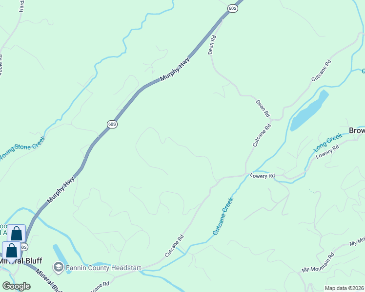 map of restaurants, bars, coffee shops, grocery stores, and more near Cutcane Road in Mineral Bluff