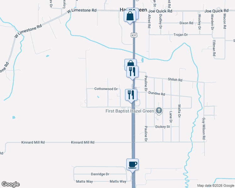map of restaurants, bars, coffee shops, grocery stores, and more near 150 Cottonwood Drive in Hazel Green