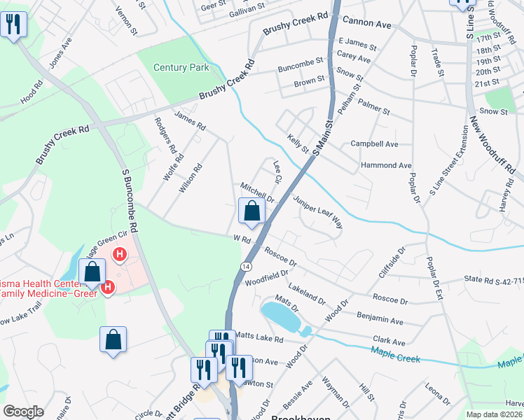 map of restaurants, bars, coffee shops, grocery stores, and more near 306 Hunt Glenn Court in Greer