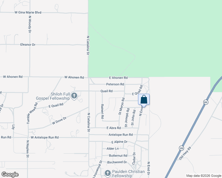 map of restaurants, bars, coffee shops, grocery stores, and more near 188 East Quail Road in Paulden
