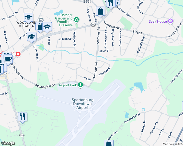map of restaurants, bars, coffee shops, grocery stores, and more near 402 Ammons Road in Spartanburg