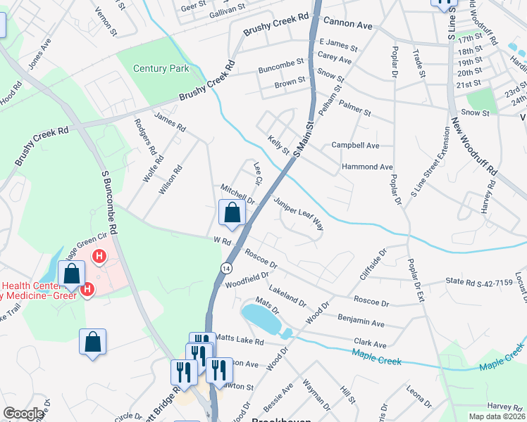 map of restaurants, bars, coffee shops, grocery stores, and more near 1001 South Main Street in Greer