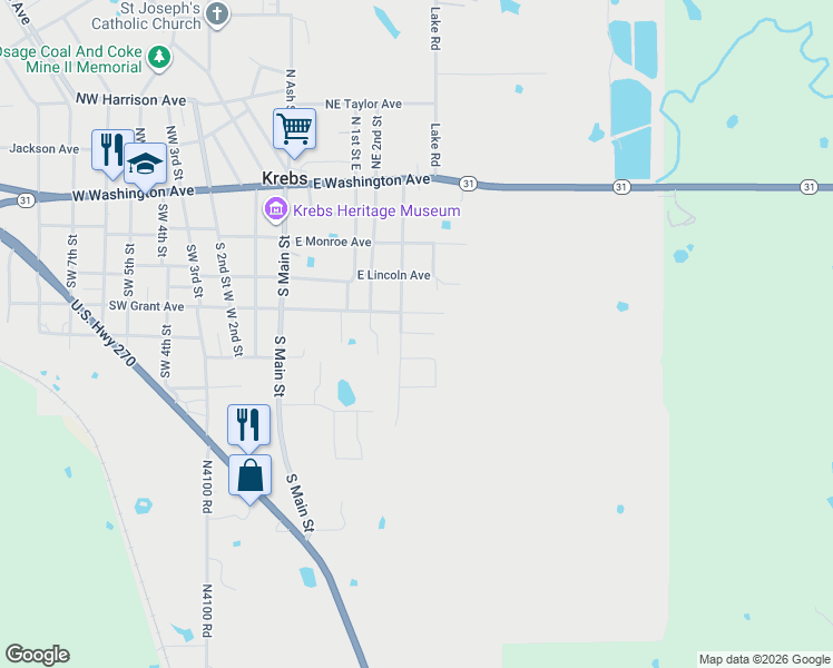 map of restaurants, bars, coffee shops, grocery stores, and more near 380 East Hayes Street in McAlester