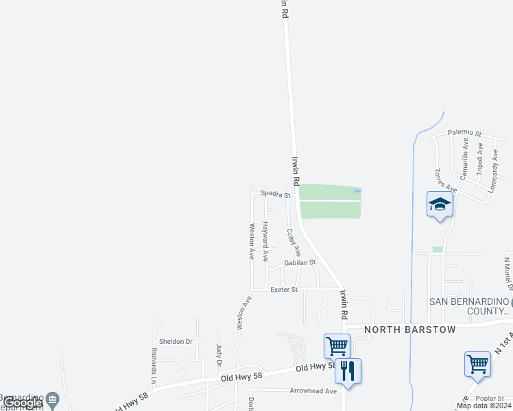 map of restaurants, bars, coffee shops, grocery stores, and more near 37023 Weston Avenue in Barstow