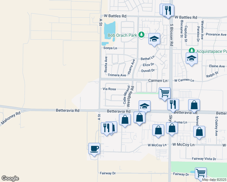 map of restaurants, bars, coffee shops, grocery stores, and more near 1436 Via Rosa in Santa Maria