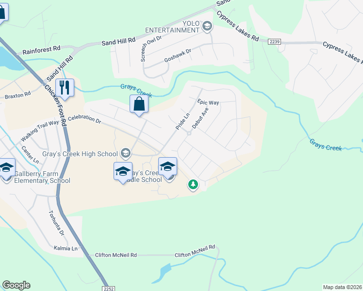 map of restaurants, bars, coffee shops, grocery stores, and more near 5229 Debut Avenue in Hope Mills