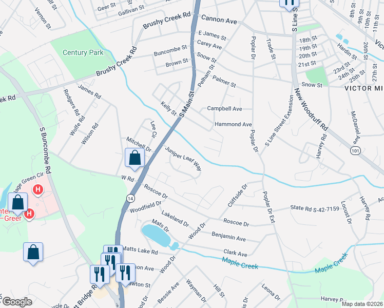 map of restaurants, bars, coffee shops, grocery stores, and more near 211 Juniper Leaf Way in Greer