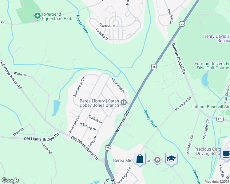 map of restaurants, bars, coffee shops, grocery stores, and more near 12 Tazewell Drive in Greenville