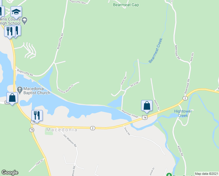 map of restaurants, bars, coffee shops, grocery stores, and more near 2102 Pooh Cor in Hiawassee
