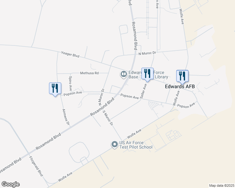 map of restaurants, bars, coffee shops, grocery stores, and more near Popson Avenue in Edwards Air Force Base