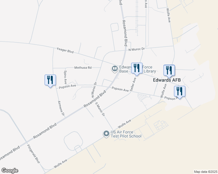 map of restaurants, bars, coffee shops, grocery stores, and more near Popson Avenue in Edwards Air Force Base