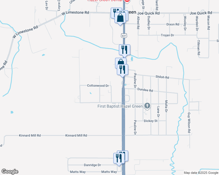 map of restaurants, bars, coffee shops, grocery stores, and more near 150 Cottonwood Drive in Hazel Green
