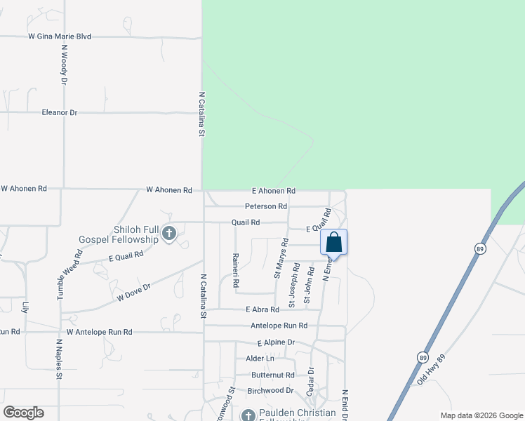 map of restaurants, bars, coffee shops, grocery stores, and more near 188 East Quail Road in Paulden