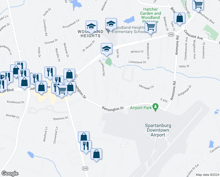 map of restaurants, bars, coffee shops, grocery stores, and more near 286 Promised Land Drive in Spartanburg