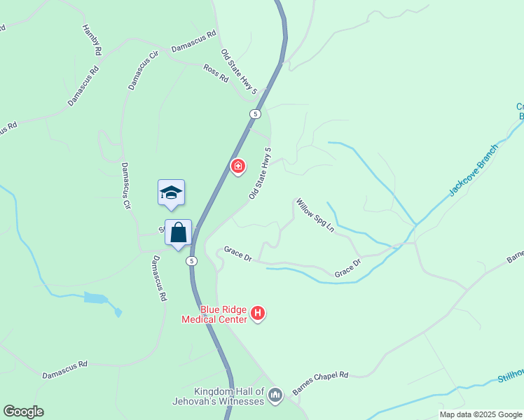 map of restaurants, bars, coffee shops, grocery stores, and more near 2191 Old Highway 5 in Blue Ridge