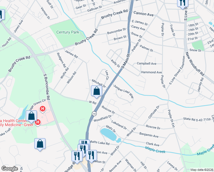 map of restaurants, bars, coffee shops, grocery stores, and more near 1001 South Main Street in Greer
